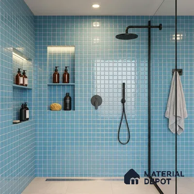 Swimming Pool Mosaic Tile TL 10676 I | 317.6 x 317.6 mm (Chip Size 25x25 mm) Glossy Finish Glass Tile - 5 mm | Suitable For Bathroom, Pool, Kitchen