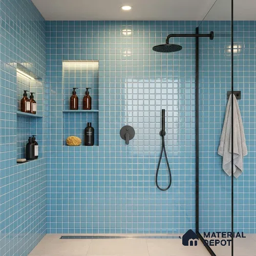 Swimming Pool Mosaic Tile TL 10676 I | 317.6 x 317.6 mm (Chip Size 25x25 mm) Glossy Finish Glass Tile - 5 mm | Suitable For Bathroom, Pool, Kitchen