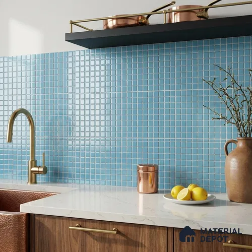Swimming Pool Mosaic Tile TL 10676 I | 317.6 x 317.6 mm (Chip Size 25x25 mm) Glossy Finish Glass Tile - 5 mm | Suitable For Bathroom, Pool, Kitchen