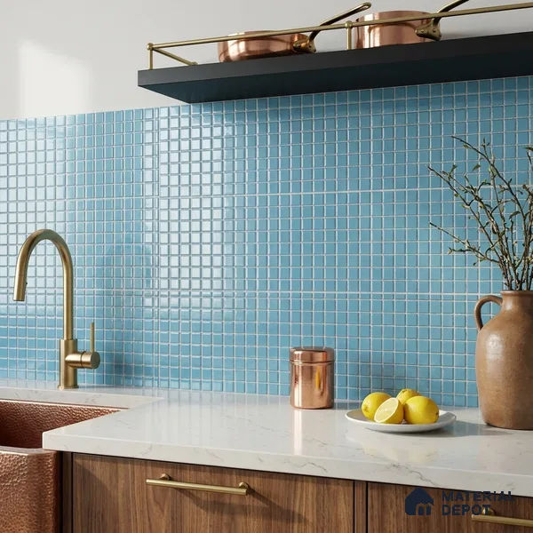 Swimming Pool Mosaic Tile TL 10676 I | 317.6 x 317.6 mm (Chip Size 25x25 mm) Glossy Finish Glass Tile - 5 mm | Suitable For Bathroom, Pool, Kitchen