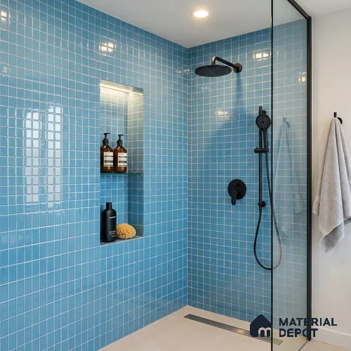 Swimming Pool Mosaic Tile TL 10676 K | 317.6 x 317.6 mm (Chip Size 25x25 mm) Glossy Finish Glass Tile - 5 mm | Suitable For Bathroom, Pool, Kitchen