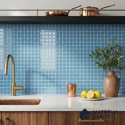 Swimming Pool Mosaic Tile TL 10676 K | 317.6 x 317.6 mm (Chip Size 25x25 mm) Glossy Finish Glass Tile - 5 mm | Suitable For Bathroom, Pool, Kitchen