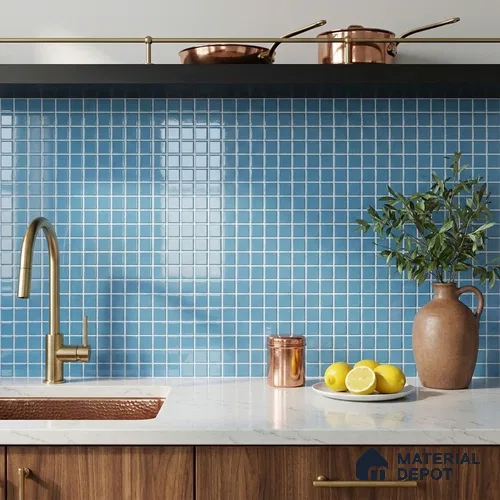 Swimming Pool Mosaic Tile TL 10676 K | 317.6 x 317.6 mm (Chip Size 25x25 mm) Glossy Finish Glass Tile - 5 mm | Suitable For Bathroom, Pool, Kitchen