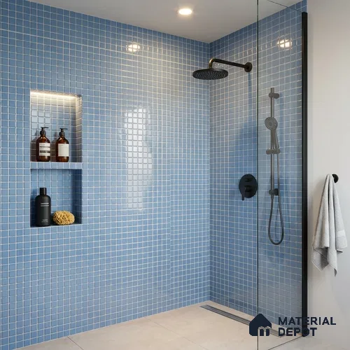 Swimming Pool Mosaic Tile TL 10676 | 317.6 x 317.6 mm (Chip Size 25x25 mm) Glossy Finish Glass Tile - 5 mm | Suitable For Bathroom, Pool, Kitchen