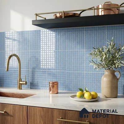 Swimming Pool Mosaic Tile TL 10676 | 317.6 x 317.6 mm (Chip Size 25x25 mm) Glossy Finish Glass Tile - 5 mm | Suitable For Bathroom, Pool, Kitchen