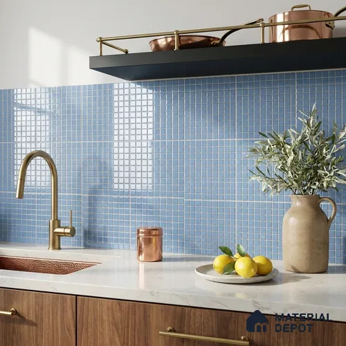 Swimming Pool Mosaic Tile TL 10676 | 317.6 x 317.6 mm (Chip Size 25x25 mm) Glossy Finish Glass Tile - 5 mm | Suitable For Bathroom, Pool, Kitchen