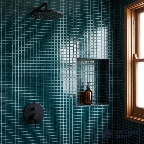 Swimming Pool Mosaic Tile TL 10683 C | 317.6 x 317.6 mm (Chip Size 25x25 mm) Glossy Finish Glass Tile - 5 mm | Suitable For Bathroom, Pool, Kitchen