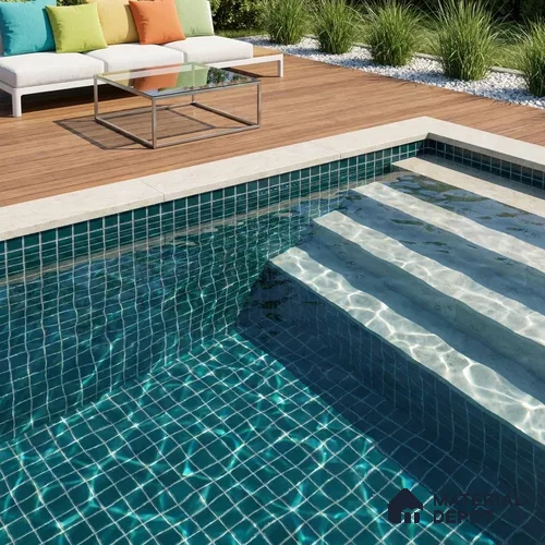 Swimming Pool Mosaic Tile TL 10683 C | 317.6 x 317.6 mm (Chip Size 25x25 mm) Glossy Finish Glass Tile - 5 mm | Suitable For Bathroom, Pool, Kitchen
