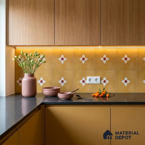 Moroccan Wall & Floor Tile TL 10703 Blossom Yellow 1 ft x 1 ft Matte Finish Ceramic Tile - 7.5 mm | Suitable for Bathroom, Kitchen, Balcony | Please Expect a Slight Variation of Pattern | Image 06