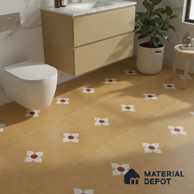 Moroccan Wall & Floor Tile TL 10703 Blossom Yellow 1 ft x 1 ft Matte Finish Ceramic Tile - 7.5 mm | Suitable For Living Room, Bedroom, Bathroom | Please Expect a Slight Variation of Pattern (Sample)