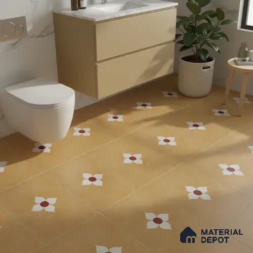 Moroccan Wall & Floor Tile TL 10703 Blossom Yellow 1 ft x 1 ft Matte Finish Ceramic Tile - 7.5 mm | Suitable For Living Room, Bedroom, Bathroom | Please Expect a Slight Variation of Pattern