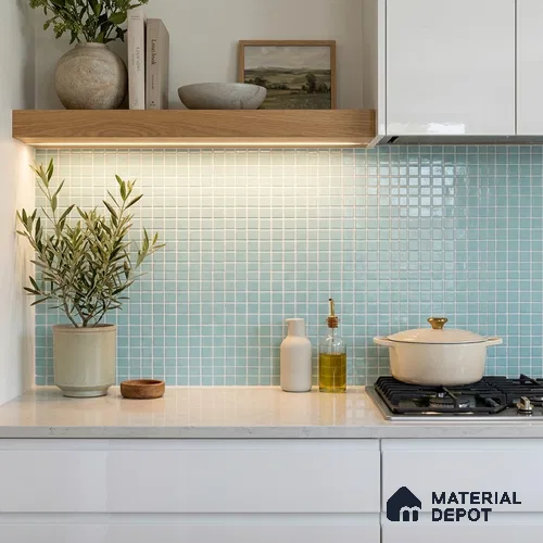 Mosaic Floor & Wall Tile TL 10708 B | 327 x 327 mm (Chip Size 20x20 mm) Glossy Finish Glass Tile - 4 mm | Suitable For Outdoor, Swimming Pool Area