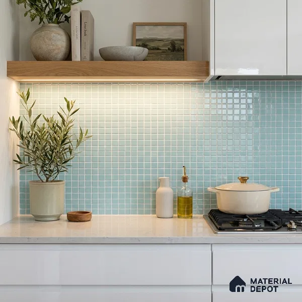 Mosaic Floor & Wall Tile TL 10708 B | 327 x 327 mm (Chip Size 20x20 mm) Glossy Finish Glass Tile - 4 mm | Suitable For Outdoor, Swimming Pool Area