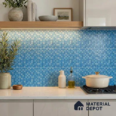 Mosaic Floor & Wall Tile TL 10711 B | 327 x 327 mm (Chip Size 20x20 mm) Glossy Finish Glass Tile - 4 mm | Suitable For Outdoor, Swimming Pool Area