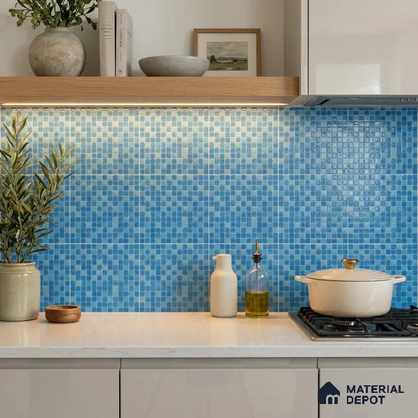 Mosaic Floor & Wall Tile TL 10711 B | 327 x 327 mm (Chip Size 20x20 mm) Glossy Finish Glass Tile - 4 mm | Suitable For Outdoor, Swimming Pool Area