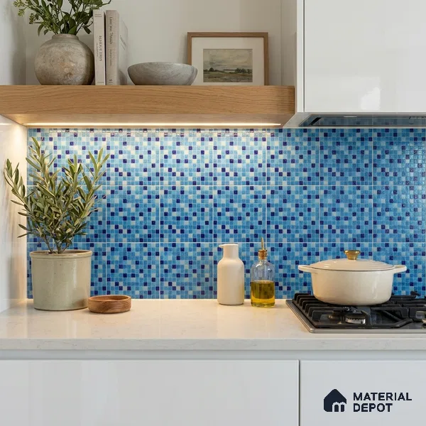 Mosaic Floor & Wall Tile TL 10711 C | 327 x 327 mm (Chip Size 20x20 mm) Glossy Finish Glass Tile - 4 mm | Suitable For Outdoor, Swimming Pool Area