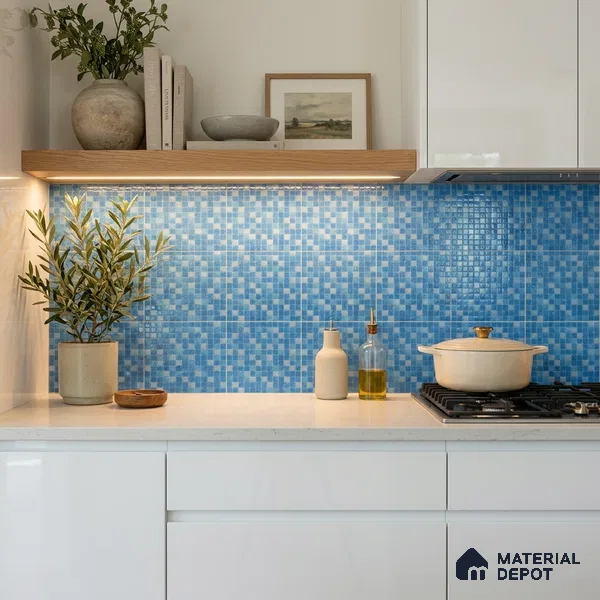 Mosaic Floor & Wall Tile TL 10711 | 327 x 327 mm (Chip Size 20x20 mm) Glossy Finish Glass Tile - 4 mm | Suitable For Outdoor, Swimming Pool Area