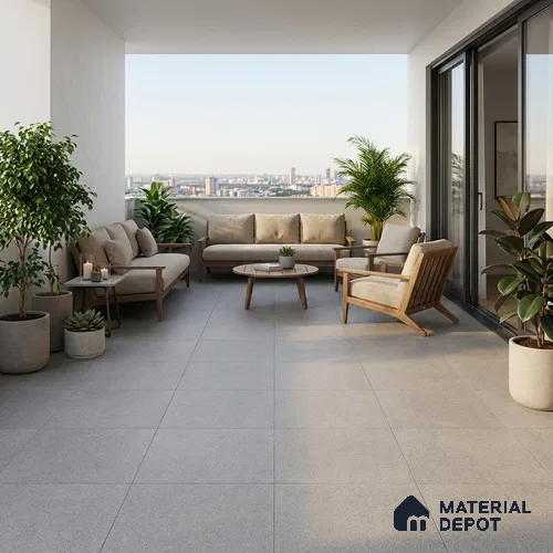 Stone Floor Tile TL 10725 Sandstone Grey 16 x 16 inch Matte Finish Ceramic Tile - 8.5 mm | Suitable For Bathroom, Courtyard, Balcony | 2-3 mm Spacer is Mandatory