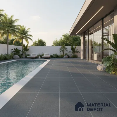 Stone Floor Tile TL 10726 Sandstone Nero Grey 16 x 16 inch Matte Finish Ceramic Tile - 8.5 mm | Suitable For Bathroom, Courtyard, Balcony | 2-3 mm Spacer is Mandatory