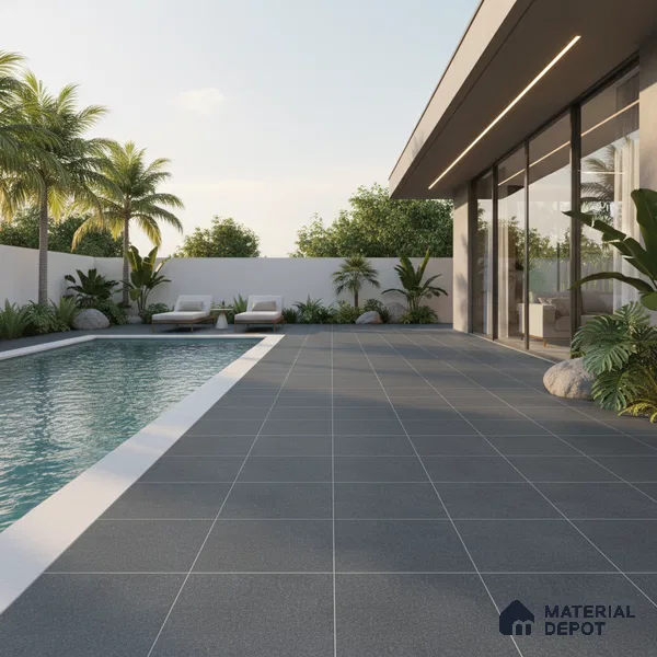 Stone Floor Tile TL 10726 Sandstone Nero Grey 16 x 16 inch Matte Finish Ceramic Tile - 8.5 mm | Suitable For Bathroom, Courtyard, Balcony | 2-3 mm Spacer is Mandatory