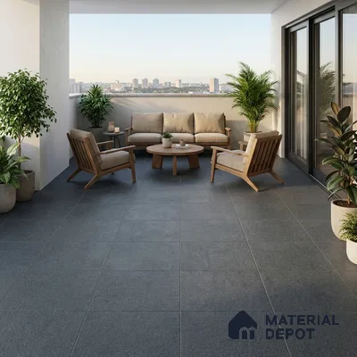 Stone Floor Tile TL 10726 Sandstone Nero Grey 16 x 16 inch Matte Finish Ceramic Tile - 8.5 mm | Suitable For Bathroom, Courtyard, Balcony | 2-3 mm Spacer is Mandatory