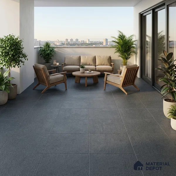 Stone Floor Tile TL 10726 Sandstone Nero Grey 16 x 16 inch Matte Finish Ceramic Tile - 8.5 mm | Suitable For Bathroom, Courtyard, Balcony | 2-3 mm Spacer is Mandatory