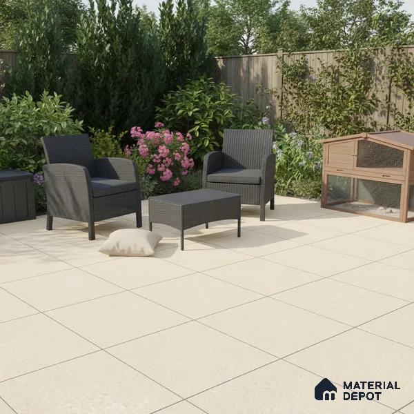 Stone Floor Tile TL 10727 Sandstone Cream 16 x 16 inch Matte Finish Ceramic Tile - 8.5 mm | Suitable For Bathroom, Courtyard, Balcony | 2-3 mm Spacer is Mandatory
