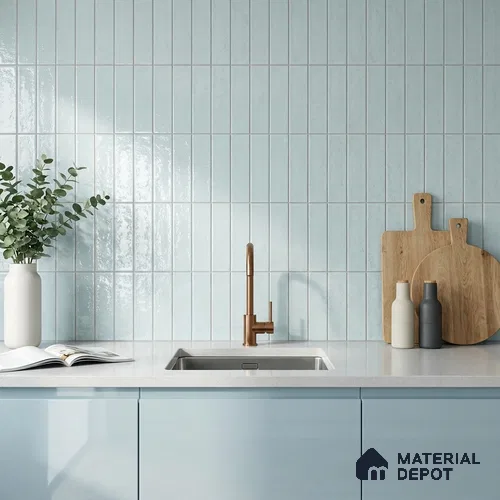 Subway Wall Tile TL 10741 I Texturax Series  Soft Aqua 1 ft x 3 in Ceramic Glossy Finish - 10 mm | 3 Random Design | Suitable for Highlighter Walls, Foyer, Bathroom, Kitchen Wall & Backsplashes