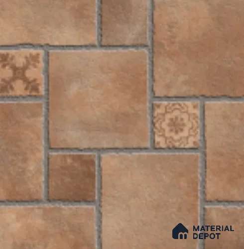 Brown Stone Floor Tile TL 10747  Sahara Brown 16 inch x 16 inch Vitrified Carving Matte Finish - 12 mm | Random 4 | Suitable for Parking, Terrace | Pattern Alignment May Vary | 2-3 mm Spacer is Mandatory
