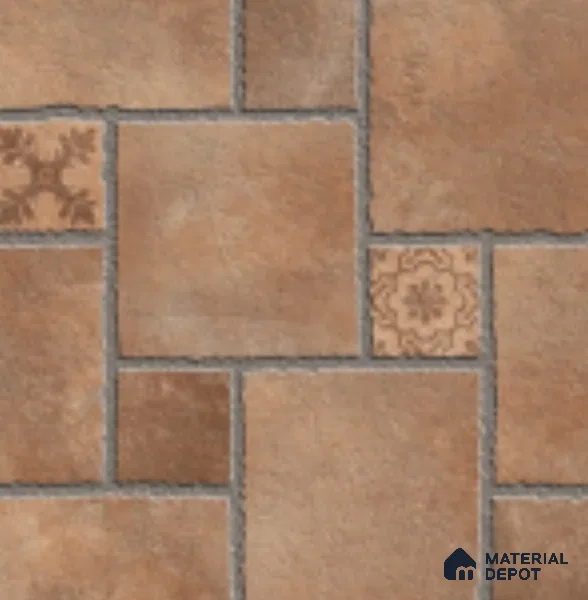 Brown Stone Floor Tile TL 10747 Sahara Brown 16 inch x 16 inch Vitrified Carving Matte Finish - 12 mm | Random 4 | Suitable for Parking, Terrace | Pattern Alignment May Vary | 2-3 mm Spacer is Mandatory