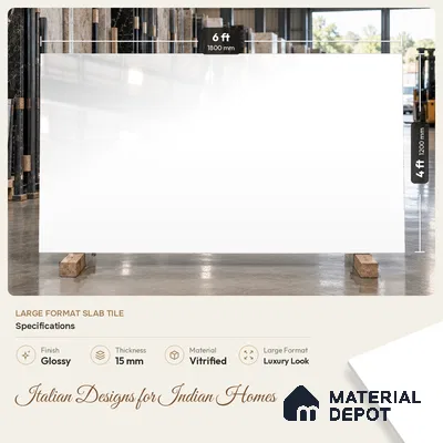 Plain Large Format Floor Tile TL 10752 6 ft x 4 ft Glossy Finish Vitrified Tile - 15 mm | Adhesive and Spacers Must be Used During Installation | Suitable for Living Room, Bedroom, Office