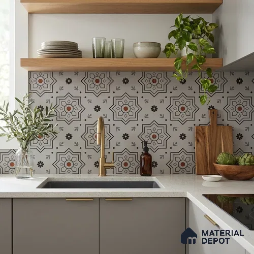 Moroccan Look Wall & Floor Tile TL 10755 2 ft x 2 ft Porcelain Carving Matte Finish Tile - 9 mm | Suitable For Kitchen, Balcony, Dining Area | Please Expect a Slight Variation of Pattern
