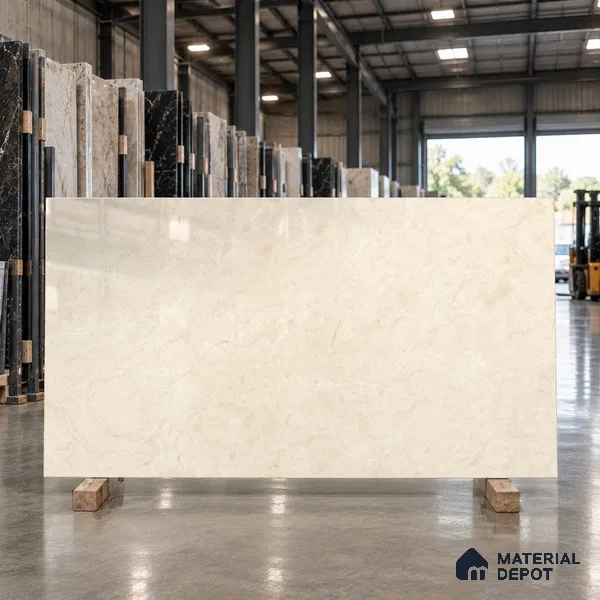 Marble Floor Large Format Tile TL 10776 Raw Beige Marfil 6 ft x 4 ft Glossy Finish Vitrified Colorbody Tile - 15 mm | Suitable for Living Room, Bedroom & Bathroom | Adhesive and Spacers Must be Used During Installation