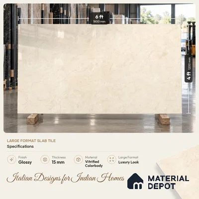 Marble Floor Large Format Tile TL 10776 Raw Beige Marfil 6 ft x 4 ft Glossy Finish Vitrified Colorbody Tile - 15 mm | Suitable for Living Room, Bedroom & Bathroom | Adhesive and Spacers Must be Used During Installation