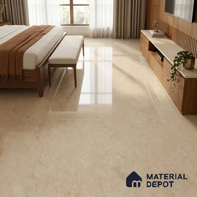 Marble Floor Large Format Tile TL 10776 Raw Beige Marfil 6 ft x 4 ft Glossy Finish Vitrified Colorbody Tile - 15 mm | Suitable for Living Room, Bedroom & Bathroom | Adhesive and Spacers Must be Used During Installation