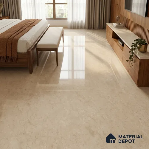 Marble Floor Large Format Tile TL 10776 Raw Beige Marfil 6 ft x 4 ft Glossy Finish Vitrified Colorbody Tile - 15 mm | Suitable for Living Room, Bedroom & Bathroom | Adhesive and Spacers Must be Used During Installation