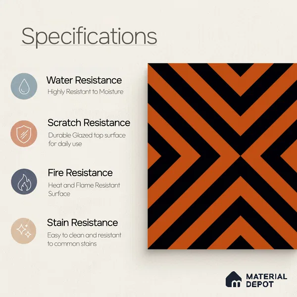 Moroccan Wall & Floor Tile TL 10813 Saffron Glow 1 ft x 1 ft Matt Luster Finish Ceramic Tile - 10 mm | Suitable For Kitchen, Bathroom, Balcony | Please Expect a Slight Variation of Pattern