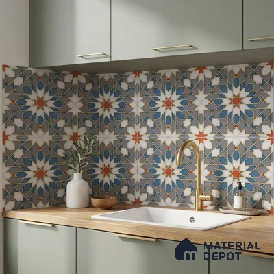 Moroccan Wall & Floor Tile TL 10814 Metallic Mist 1 ft x 1 ft Matt Luster Finish Ceramic Tile - 10 mm | Suitable For Kitchen, Bathroom, Balcony | Please Expect a Slight Variation of Pattern
