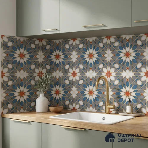 Moroccan Wall & Floor Tile TL 10814 Metallic Mist 1 ft x 1 ft Matt Luster Finish Ceramic Tile - 10 mm | Suitable For Kitchen, Bathroom, Balcony | Please Expect a Slight Variation of Pattern