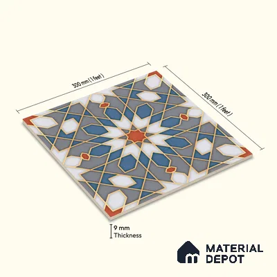 Moroccan Wall & Floor Tile TL 10814 Metallic Mist 1 ft x 1 ft Matt Luster Finish Ceramic Tile - 10 mm | Suitable For Kitchen, Bathroom, Balcony | Please Expect a Slight Variation of Pattern