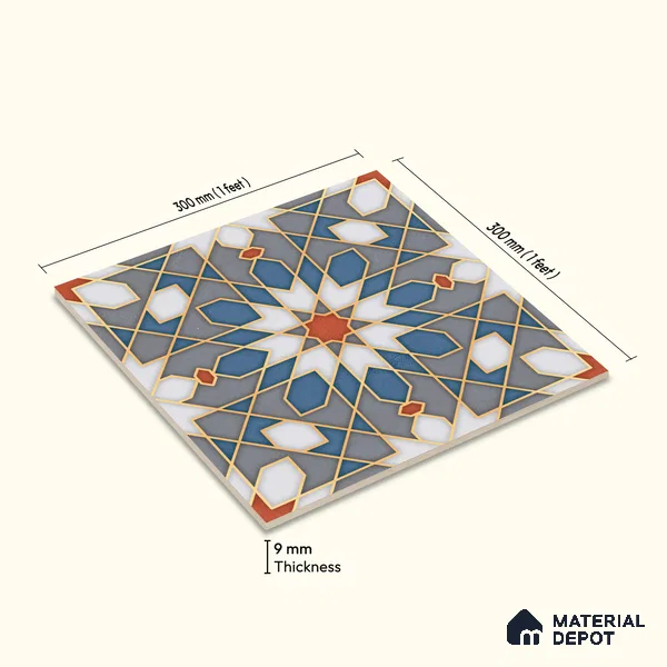 Moroccan Wall & Floor Tile TL 10814 Metallic Mist 1 ft x 1 ft Matt Luster Finish Ceramic Tile - 10 mm | Suitable For Kitchen, Bathroom, Balcony | Please Expect a Slight Variation of Pattern