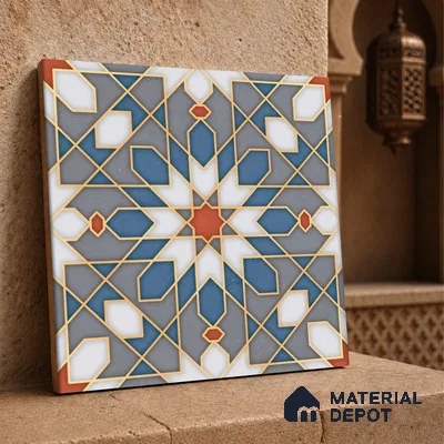 Moroccan Wall & Floor Tile TL 10814 Metallic Mist 1 ft x 1 ft Matt Luster Finish Ceramic Tile - 10 mm | Suitable For Kitchen, Bathroom, Balcony | Please Expect a Slight Variation of Pattern