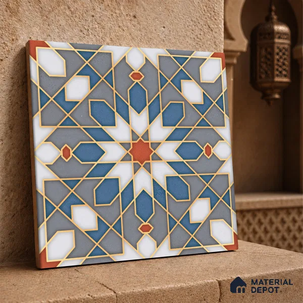 Moroccan Wall & Floor Tile TL 10814 Metallic Mist 1 ft x 1 ft Matt Luster Finish Ceramic Tile - 10 mm | Suitable For Kitchen, Bathroom, Balcony | Please Expect a Slight Variation of Pattern