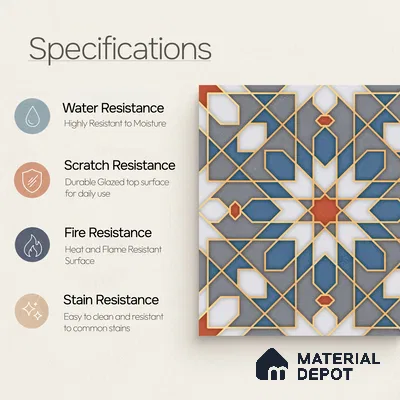 Moroccan Wall & Floor Tile TL 10814 Metallic Mist 1 ft x 1 ft Matt Luster Finish Ceramic Tile - 10 mm | Suitable For Kitchen, Bathroom, Balcony | Please Expect a Slight Variation of Pattern