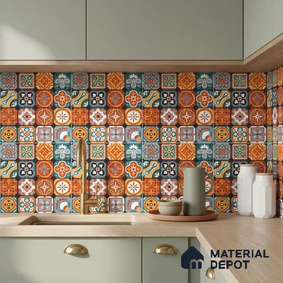 Moroccan Wall & Floor Tile TL 10815 Mosaic Medley 1 ft x 1 ft Matt Luster Finish Ceramic Tile - 10 mm | Suitable For Kitchen, Bathroom, Balcony | Please Expect a Slight Variation of Pattern
