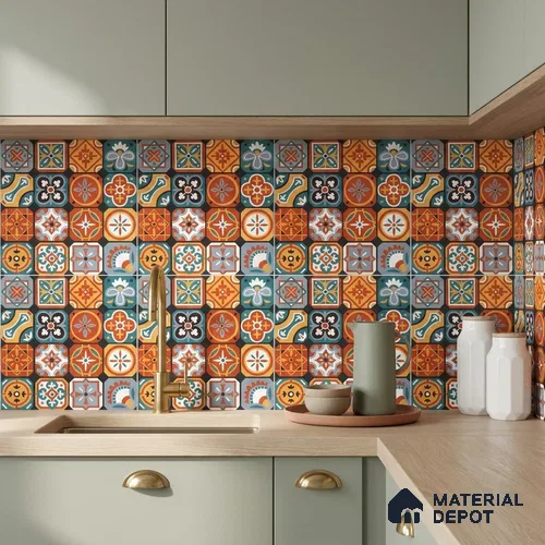 Moroccan Wall & Floor Tile TL 10815 Mosaic Medley 1 ft x 1 ft Matt Luster Finish Ceramic Tile - 10 mm | Suitable For Kitchen, Bathroom, Balcony | Please Expect a Slight Variation of Pattern