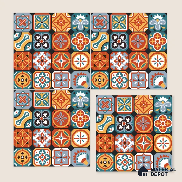 Moroccan Wall & Floor Tile TL 10815 Mosaic Medley 1 ft x 1 ft Matt Luster Finish Ceramic Tile - 10 mm | Suitable For Kitchen, Bathroom, Balcony | Please Expect a Slight Variation of Pattern