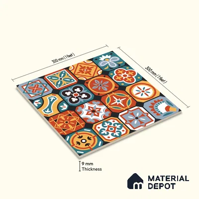 Moroccan Wall & Floor Tile TL 10815 Mosaic Medley 1 ft x 1 ft Matt Luster Finish Ceramic Tile - 10 mm | Suitable For Kitchen, Bathroom, Balcony | Please Expect a Slight Variation of Pattern