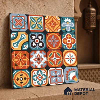 Moroccan Wall & Floor Tile TL 10815 Mosaic Medley 1 ft x 1 ft Matt Luster Finish Ceramic Tile - 10 mm | Suitable For Kitchen, Bathroom, Balcony | Please Expect a Slight Variation of Pattern