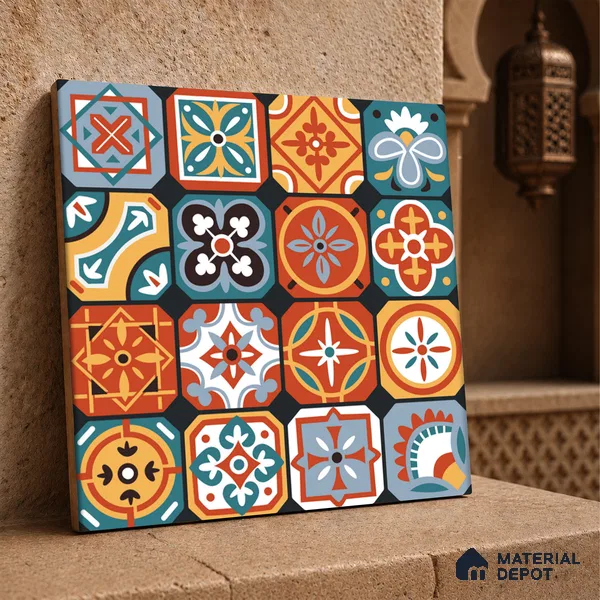 Moroccan Wall & Floor Tile TL 10815 Mosaic Medley 1 ft x 1 ft Matt Luster Finish Ceramic Tile - 10 mm | Suitable For Kitchen, Bathroom, Balcony | Please Expect a Slight Variation of Pattern